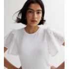 White Fine Knit Broderie Sleeve Top