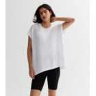 White Fine Knit Dip Hem T-Shirt