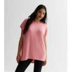 Mid Pink Fine Knit Dip Hem T-Shirt