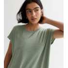 Olive Fine Knit Dip Hem T-Shirt