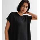 Black Fine Knit Dip Hem T-Shirt