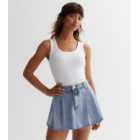 Blue Denim Pleated Mini Skirt