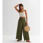 Cameo Rose Olive Shirred Waist Wide Leg Trousers