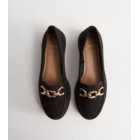 Wide Fit Black Suedette Gold Chain Chunky Loafers
