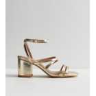 Extra Wide Fit Gold Strappy Mid Block Heel Sandals