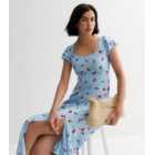 Blue Cherry Print Midaxi Dress