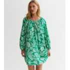 Green Tropical Leaf Boat Neck Mini Dress