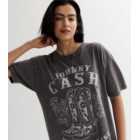 Dark Grey Acid Wash Johnny Cash Logo T-Shirt