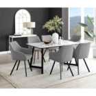 Furniture Box Carson White Marble Effect Dining Table and 6 Dark Grey Falun Black Leg Chairs