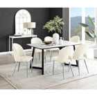 Furniture Box Carson White Marble Effect Dining Table and 6 Cream Arlon Silver Leg Chairs