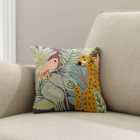 Embroidered Leopard Cushion Green