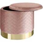 Coco Upholstered Velvet Look With Storage Space Stool - Pink