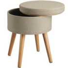 Yara Upholstered Chair Stool w/Storage Space In Linen Look