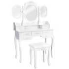 7 Drawer Dressing Table w/ Mirror And Stool - White