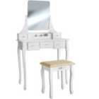 Claire Dressing Table With 5 Drawers For Storage With Stool And Mirror - White