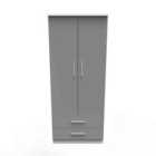 Ready Assembled Indices 2ft6in 2 Drawer Wardrobe - Dust Grey and White
