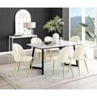 Furniture Box Carson White Marble Effect Dining Table and 6 Cream Arlon Gold Leg Chairs