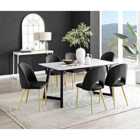 Furniture Box Carson White Marble Effect Dining Table and 6 Black Arlon Gold Leg Chairs