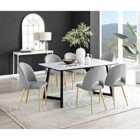 Furniture Box Carson White Marble Effect Dining Table and 6 Grey Arlon Gold Leg Chairs
