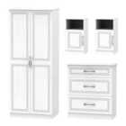 Ready Assembled Devon 4 Piece Set - Wardrobe, Chest and 2 x Bedside Cabinet - White