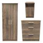 Ready Assembled Indices 3 Piece Set - Wardrobe, Chest and Bedside Cabinet - Vintage Oak