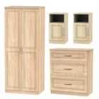 Ready Assembled Devon 4 Piece Set - Wardrobe, Chest and 2 x Bedside Cabinet - Bardolino Oak