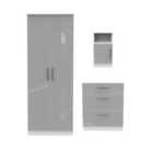 Ready Assembled Indices 3 Piece Set - Wardrobe, Chest and Bedside Cabinet - Grey Gloss and White