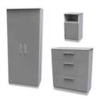 Ready Assembled Indices 3 Piece Set - Wardrobe, Chest and Bedside Cabinet - Dust Grey and White