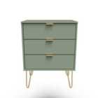 Ready Assembled Hirato 3 Drawer Midi Chest With Legs -Reed Green