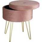 Ava Upholstered Velvet Look With Storage Space Stool - Pink
