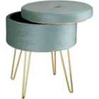 Ava Upholstered Velvet Look With Storage Space Stool - Blue