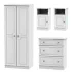 Ready Assembled Pembrey 4 Piece Set - Wardrobe, Chest and 2 x Bedside Cabinet - White