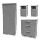 Ready Assembled Indices 4 Piece Set - Wardrobe, Chest and 2 x Bedside Cabinet - Dust Grey and White