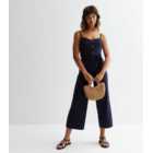 Navy Textured Jersey Button Front Jumpsuit