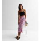 Pink Leopard Print Satin Bias Cut Midi Skirt