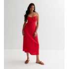 Red Crinkle Strappy Midi Dress