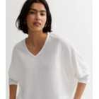 Cream Ribbed Fine Knit V Neck Batwing Top