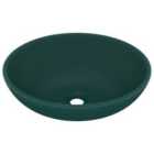 vidaXL Luxury Ceramic Oval Basin - Matt Dark Green