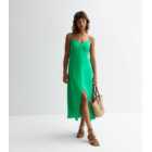 Green Button Front Strappy Midaxi Slip Dress