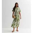 Tall Green Leaf Print Short Sleeve Midaxi Dress