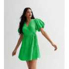 Green Tiered Smock Wrap Mini Dress