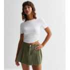 Khaki Twill Pleated Mini Skirt