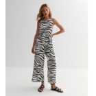 White Zebra Print Linen-Look Sleeveless Jumpsuit