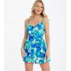QUIZ Blue Tropical Strappy Playsuit