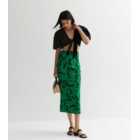 Green Abstract Print Bias Cut Midaxi Skirt