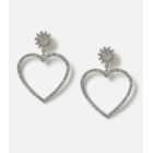 Freedom Silver Diamanté Heart Drop Earrings