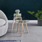 Furniture Box Malmo Wood and Glass Nested Side Table Set