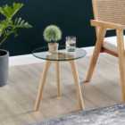 Furniture Box Malmo Side Table Small 40cm Round Glass and Wood Legs