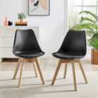 Furniture Box 2x Stockholm Scandi Black Faux Leather and Wood Dining Chairs