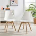 Furniture Box 2x Stockholm Scandi White Faux Leather and Wood Dining Chairs